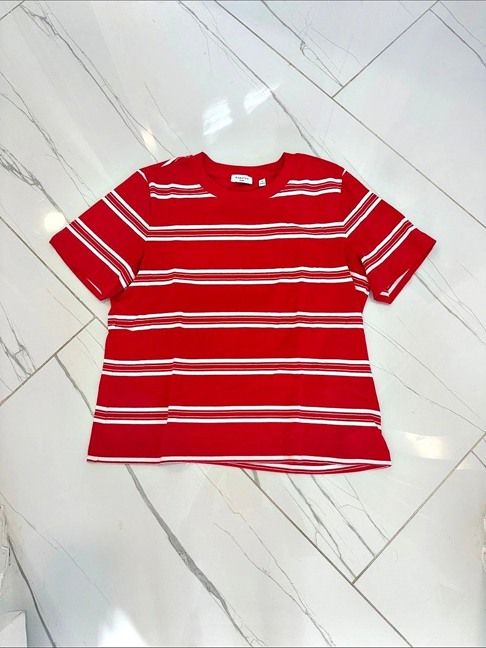 Babaton Striped Short Sleeve Tee in Red & White Size Small Like New